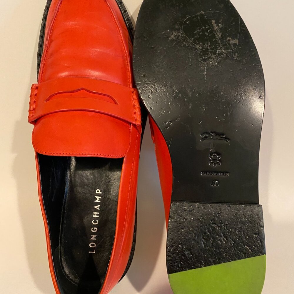 Longchamp Red Leather Loafers - Picture 6 of 8